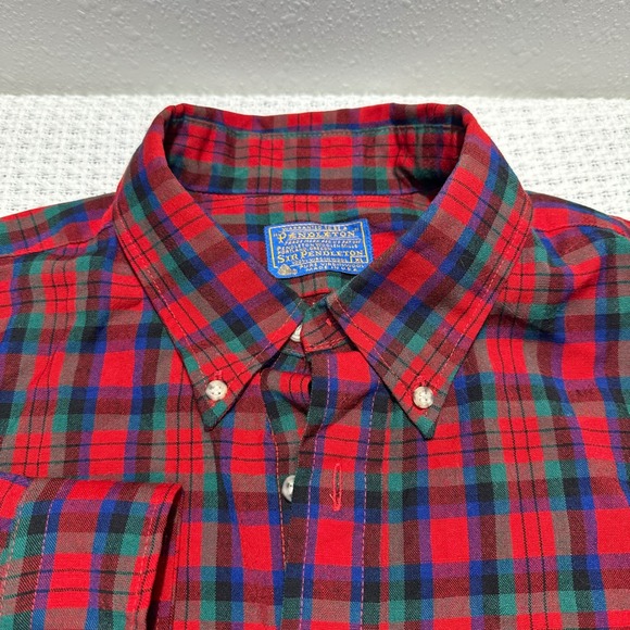 Vintage Sir Pendleton Shirt Men XL Red MacDuff Tartan Plaid Wool Button Down - Picture 13 of 16